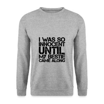 I Was So Innocent Until My Bestie Came Along 3 - Unisex Pullover - Weißgrau meliert - Vorne - Alina (178cm) & Michal (187cm)