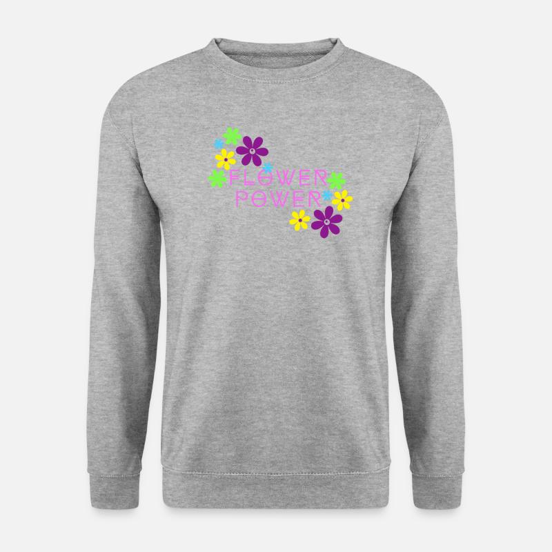 Flower Power rosa - Unisex Pullover - Weißgrau meliert