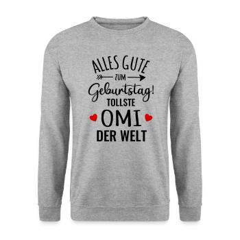 Alles Gute zum Geburtstag beste Oma tollste Omi - Unisex Pullover - Weißgrau meliert - Vorne - Alina (178cm) & Michal (187cm)