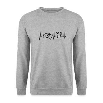 Motiv Hundeherzschlag - Unisex Pullover - Weißgrau meliert - Vorne - Alina (178cm) & Michal (187cm)