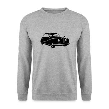 #60 Oldtimer - Unisex Pullover - Weißgrau meliert - Vorne - Alina (178cm) & Michal (187cm)