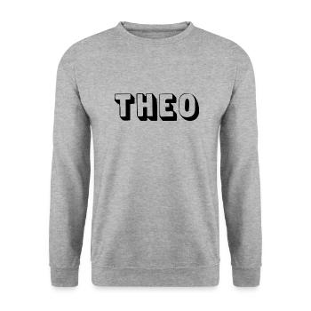 Name - Theo - Unisex Pullover - Weißgrau meliert - Vorne - Alina (178cm) & Michal (187cm)