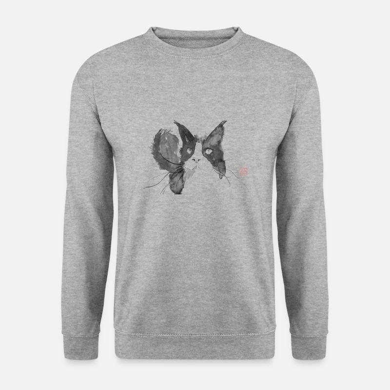 Katzengesicht - Unisex Pullover - Weißgrau meliert