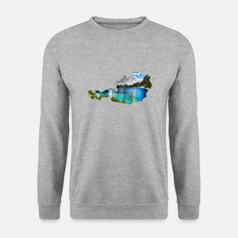Österreich Berge See Panorama - Unisex Pullover - Weißgrau meliert