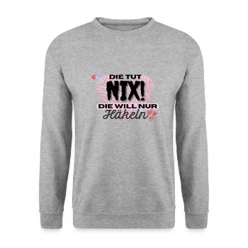 Die Tut Nix Die Will Nur Häkeln Rosa Herz Pink - Unisex Pullover - Weißgrau meliert - Vorne - Alina (178cm) & Michal (187cm)