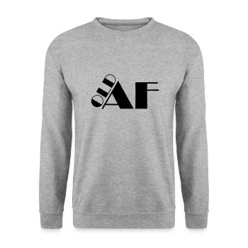 old AF Text Logo - Unisex Pullover - Weißgrau meliert - Vorne - Alina (178cm) & Michal (187cm)