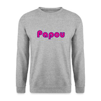 PAPOU. PAPA. FÊTE DES PÈRES. BONNE FÊTE PAPA - Sweat-shirt Unisexe - gris chiné - Devant - Alina (178cm) & Michal (187cm)