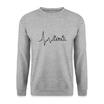 Herzschlag Tischtennis - Unisex Pullover - Weißgrau meliert - Vorne - Alina (178cm) & Michal (187cm)