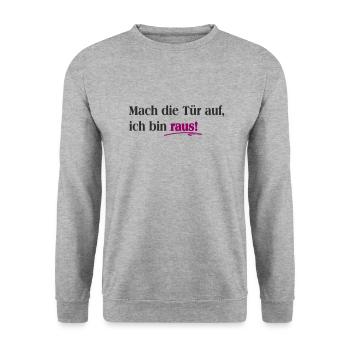 Mach die Tür auf ich bin raus - Unisex Pullover - Weißgrau meliert - Vorne - Alina (178cm) & Michal (187cm)