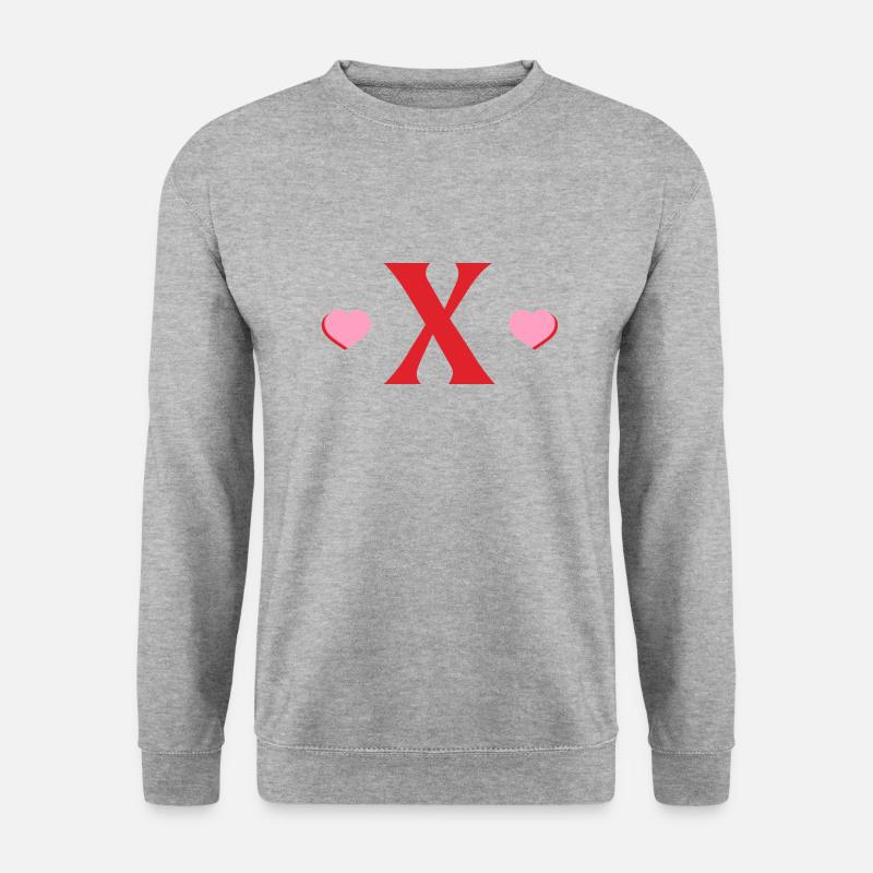 Buchstabe x Rote Herzen - Unisex Pullover - Weißgrau meliert
