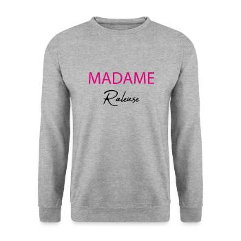 madame raleuse - Sweat-shirt Unisexe - gris chiné - Devant - Alina (178cm) & Michal (187cm)