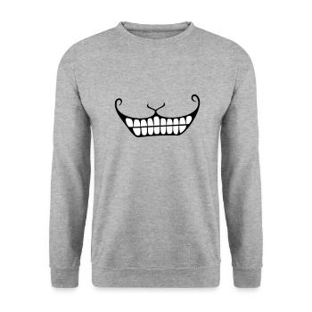 Grinsen / Cheshire cat smile (2c) - Unisex Pullover - Weißgrau meliert - Vorne - Alina (178cm) & Michal (187cm)