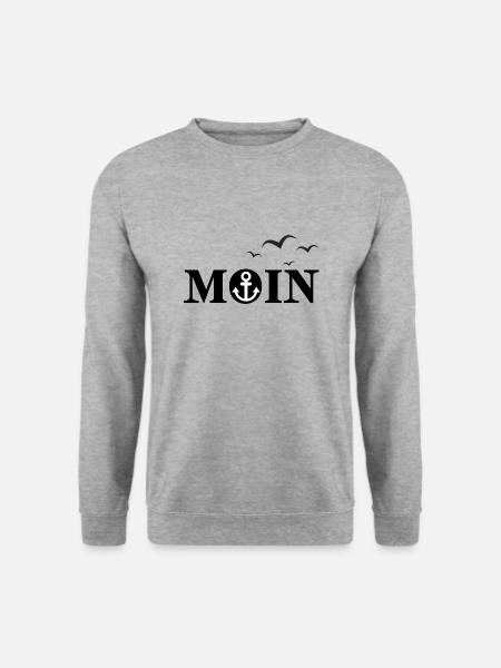 Moin mit Möwen Norddeutscher Spruch - Unisex Pullover - Weißgrau meliert
