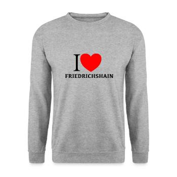 I LOVE FRIEDRICHSHAIN - Unisex Pullover - Weißgrau meliert - Vorne - Alina (178cm) & Michal (187cm)