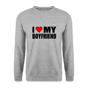 I love my boyfriend - Unisex Pullover - Weißgrau meliert - Vorne - Alina (178cm) & Michal (187cm)