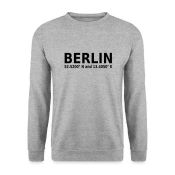 Berlin - with geo coordinates horizontal - Unisex Sweatshirt - salt & pepper - Front - Alina (178cm) & Michal (187cm)