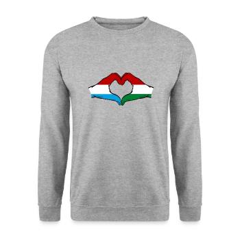Luxembourg Hungary Flag Hands Heart Shape - Unisex Sweatshirt - salt & pepper - Front - Alina (178cm) & Michal (187cm)