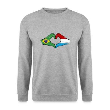 Brésil Luxembourg Drapeau Mains Coeur Forme Utilisé - Sweat-shirt Unisexe - gris chiné - Devant - Alina (178cm) & Michal (187cm)