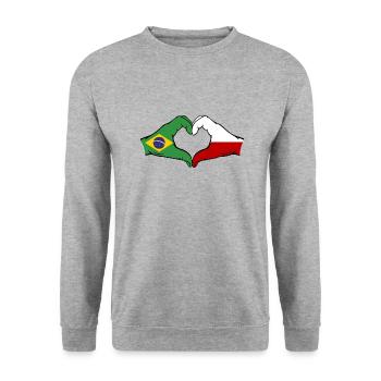 Brésil Pologne Drapeau Mains Coeur Forme - Sweat-shirt Unisexe - gris chiné - Devant - Alina (178cm) & Michal (187cm)