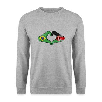 Brasilien Kenia Flagge Hände Herzform used - Unisex Pullover - Weißgrau meliert - Vorne - Alina (178cm) & Michal (187cm)