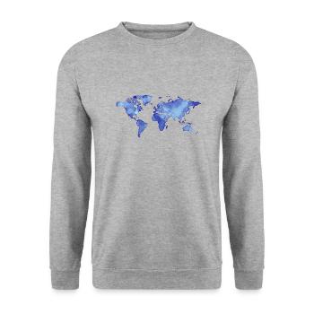 Map of the World - Watercolor Look - Blue - Unisex Pullover - Weißgrau meliert - Vorne - Alina (178cm) & Michal (187cm)