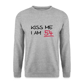 kiss me i am 54 birthday (uk) - Unisex Sweatshirt - salt & pepper - Front - Alina (178cm) & Michal (187cm)