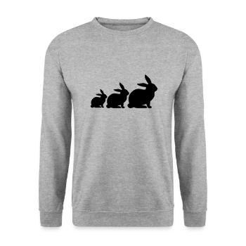 Cadeau famille trois lapins - Sweat-shirt Unisexe - gris chiné - Devant - Alina (178cm) & Michal (187cm)