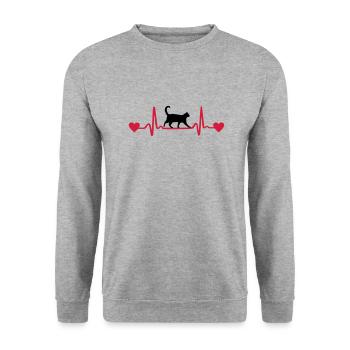 Cat & Heartbeat, Heart - Sweat-shirt Unisexe - gris chiné - Devant - Alina (178cm) & Michal (187cm)