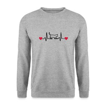 Katze, Kätzchen und Herzschlag - Unisex Pullover - Weißgrau meliert - Vorne - Alina (178cm) & Michal (187cm)