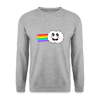 Wolke mit Regenbogen im Schlepptau - Unisex Pullover - Weißgrau meliert - Vorne - Alina (178cm) & Michal (187cm)