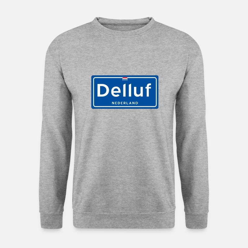 Ortsschild Delluf (Delft) - Unisex Pullover - Weißgrau meliert
