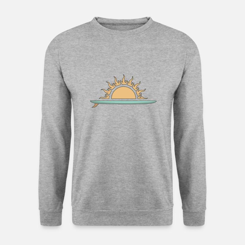 Surfboard mit Sonnenuntergang - Unisex Pullover - Weißgrau meliert