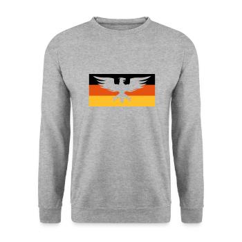 Flagge Deutschland mit Adler - Unisex Pullover - Weißgrau meliert - Vorne - Alina (178cm) & Michal (187cm)