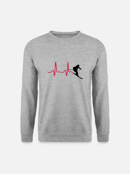 Skifahrer und Herzschlag - Unisex Pullover - Weißgrau meliert