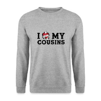 J’aime mes cousins, je coeur mes cousins vintage - Sweat-shirt Unisexe - gris chiné - Devant - Alina (178cm) & Michal (187cm)