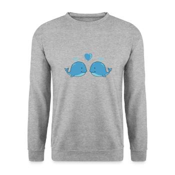 wale verliebt - Unisex Pullover - Weißgrau meliert - Vorne - Alina (178cm) & Michal (187cm)