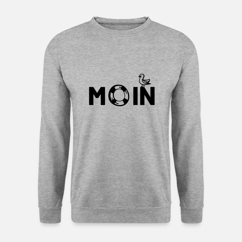 Moin Möwe Vogel Nordsee Norddeutschland - Unisex Pullover - Weißgrau meliert