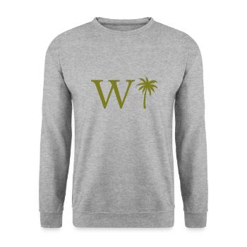 Buchstabe w Grüne Palme - Unisex Pullover - Weißgrau meliert - Vorne - Alina (178cm) & Michal (187cm)