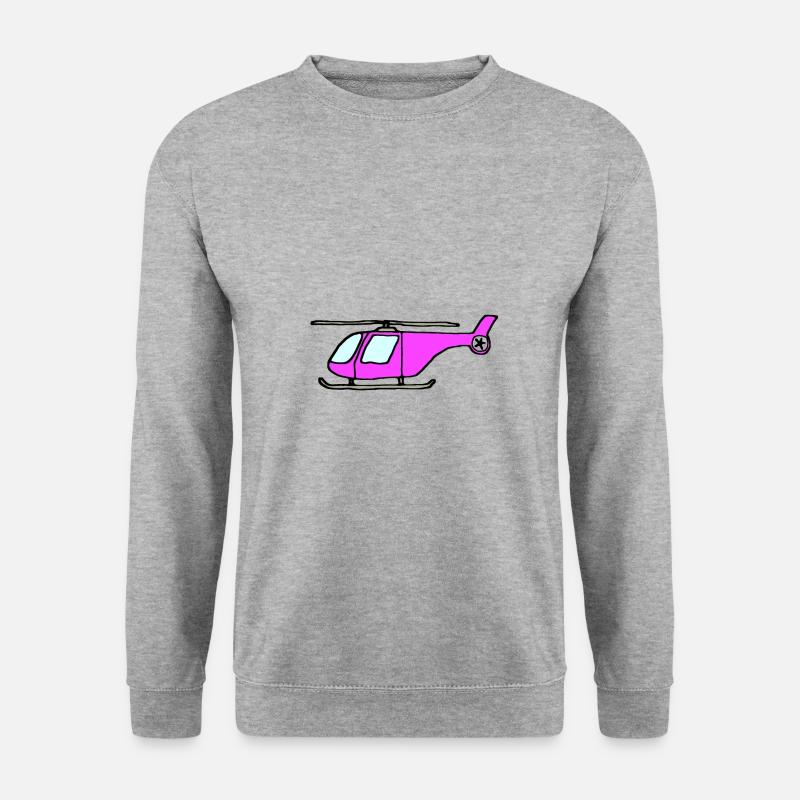 Pinker Hubschrauber, Helikopter - Unisex Pullover - Weißgrau meliert