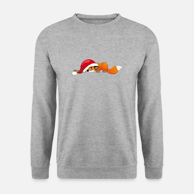 Fuchs mit Weihnachtsmütze - Unisex Pullover - Weißgrau meliert