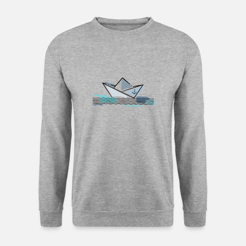Papierschiff mit Anker Urlaub am Meer - Unisex Pullover - Weißgrau meliert