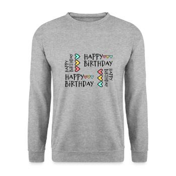 JAHRESTAG. ALLES GUTE ZUM GEBURTSTAG!. ALLES GUTE ZUM GEBURTSTAG!. - Unisex Pullover - Weißgrau meliert - Vorne - Alina (178cm) & Michal (187cm)