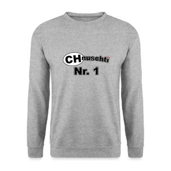 CHnuschti Nr. 1 - Unisex Pullover - Weißgrau meliert - Vorne - Alina (178cm) & Michal (187cm)