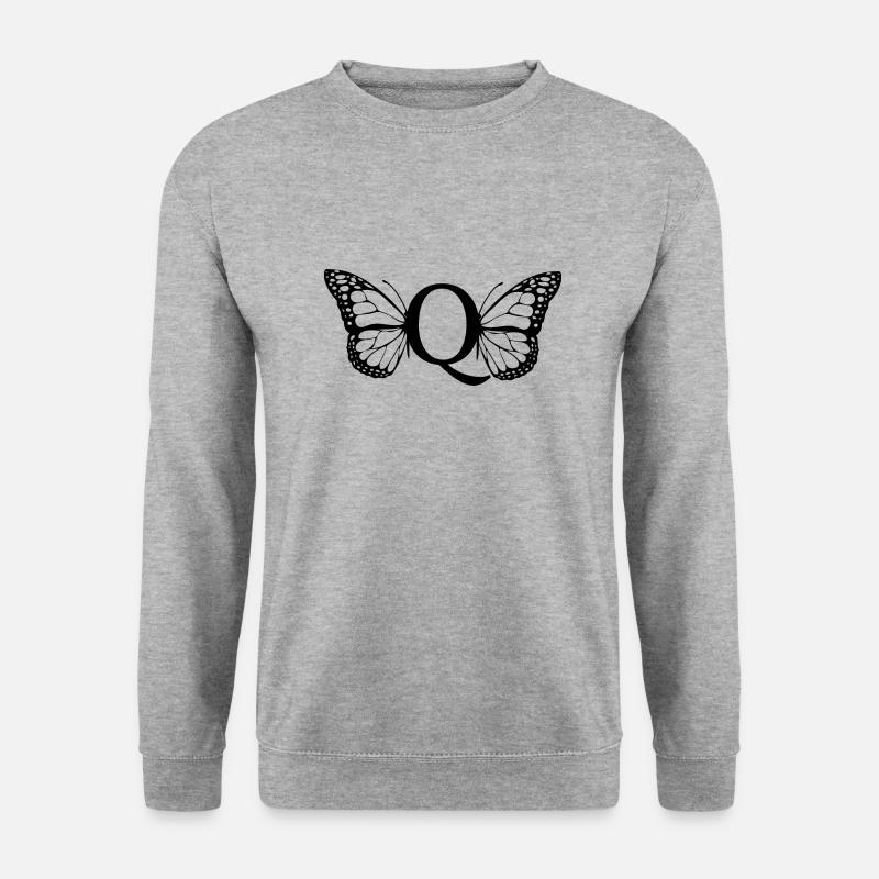 Buchstabe Q Schmetterling - Unisex Pullover - Weißgrau meliert