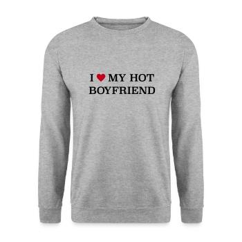 I love my hot Boyfriend - Unisex Pullover - Weißgrau meliert - Vorne - Alina (178cm) & Michal (187cm)