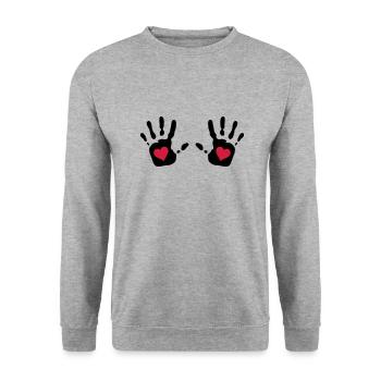 Double Handprint Red Heart - Unisex Sweatshirt - salt & pepper - Front - Alina (178cm) & Michal (187cm)