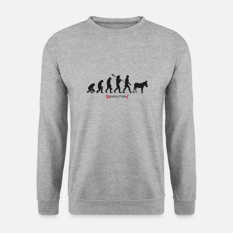 Evolution Revolution Esel Mann - Unisex Pullover - Weißgrau meliert