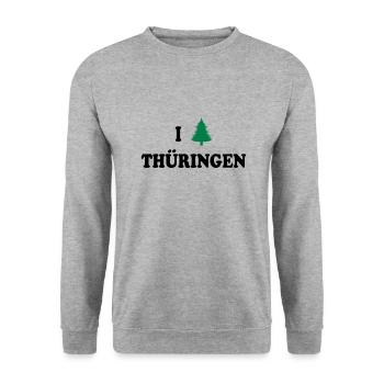 I Love Thüringen - Unisex Pullover - Weißgrau meliert - Vorne - Alina (178cm) & Michal (187cm)