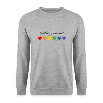 Regenbogenherzchen Lieblingsfreundin - Unisex Pullover - Weißgrau meliert - Vorne - Alina (178cm) & Michal (187cm)