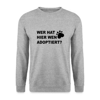 Wer hat hier wen adoptiert? - Unisex Pullover - Weißgrau meliert - Vorne - Alina (178cm) & Michal (187cm)
